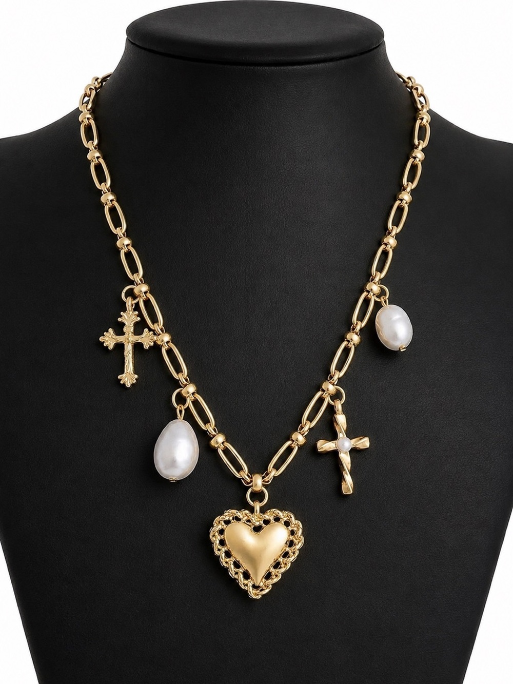 Heart Faux Pearl Charm Necklace – White/Gold | NWT | Layering Necklace 💛✨